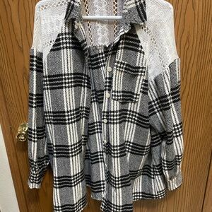 Black and White Plaid Button-Up Shacket